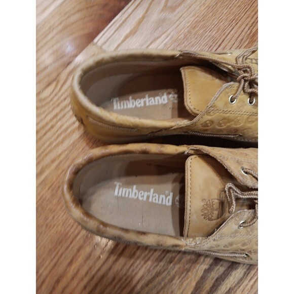 Timberland Light Brown Leather Boat Shoes with Embossed Logo - Mens Size 12M - Picture 4 of 7
